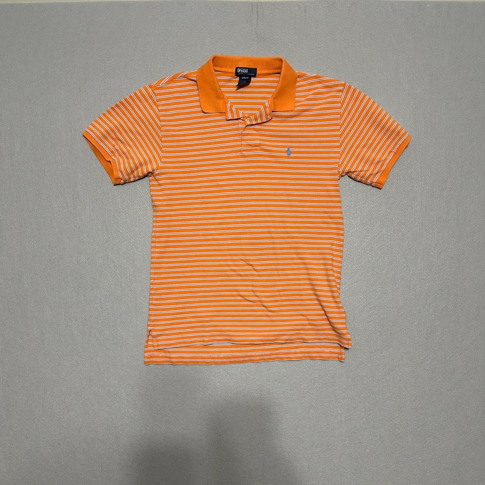 Polo Ralph Lauren Kids Polo Shirt Size L (14-16)‎ Orange White Striped
